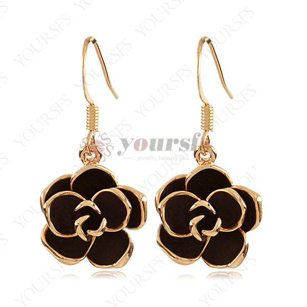 Yoursfs Hot Sale Fashion Black Rose Flower Dangle Earrings Jewelry 18 K Rose Gold Plated Charms Hook Earrings For Women Banquet Jewelry