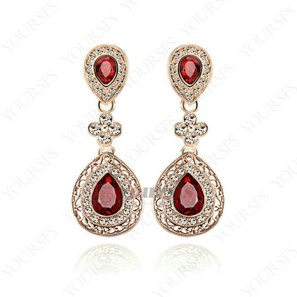 Yoursfs Luxury Huge Double Water Dorp Shape Earrings 18 K Austria Crystal Ruby Claret Earrings For Women Banquet Wedding Gorgeous Jewelry