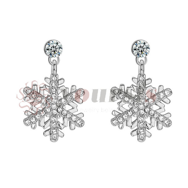 Yoursfs Women Luxury Crystal Silver Color Flower Stud Earrings snowflake Wedding Party Earring Bijouterie