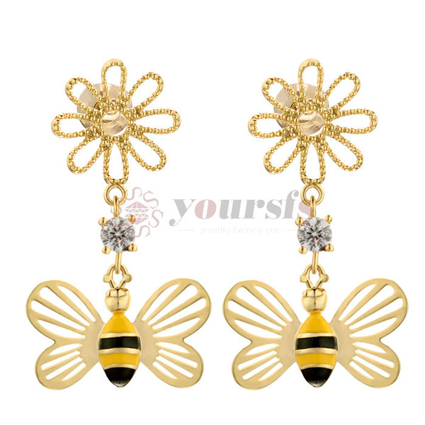 Yoursfs Hot new flower earrings zircon earrings wholesale Earings Fashion Jewelry Punk for women Crystal Bee Flower Earrings Jewel