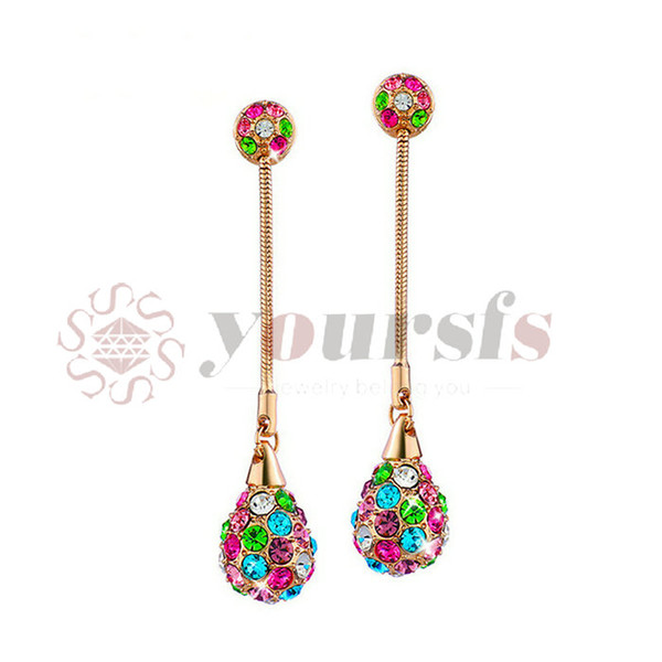 Yoursfs Female Bohemia Round Drop Earrings Colorful Austrian Crystals Gifts Long Earrings Wedding Beach For Women Earring Jewelry