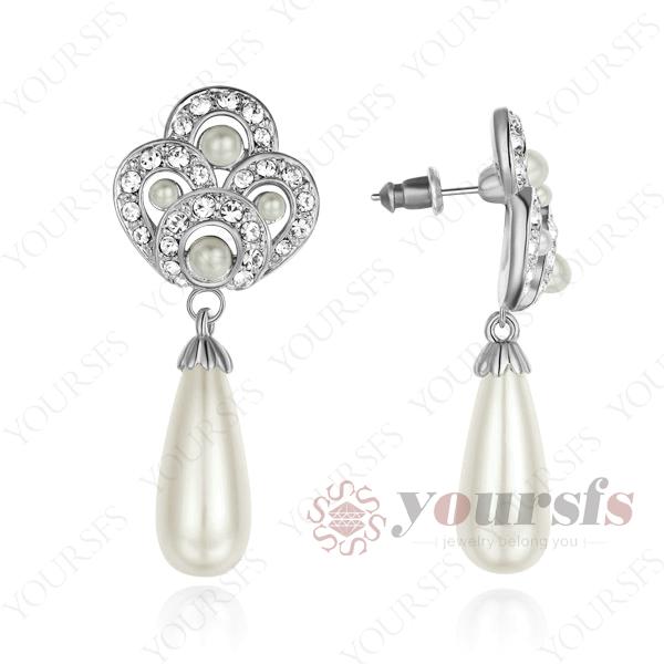 Yoursfs New Arrival Elegant Stunning Brilliant Pearl Earrings 18 K White Gold Plated Use Austria Crystal Pearl Dangle Earrings For Women