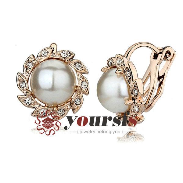 Yoursfs Fashion Christmas Gift Use Austrian Crystal 18 K Gold Plated Flower Pearl Clip on Statement Earrings For Women Wedding Gift Jewelry