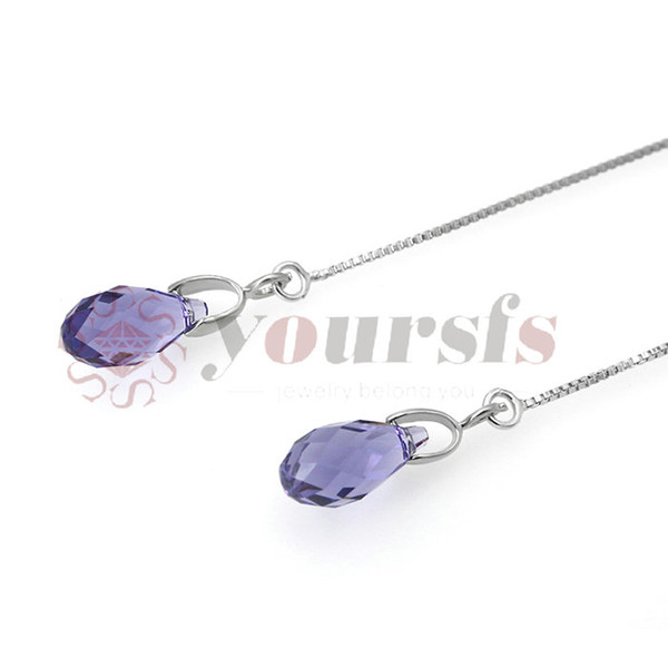 Yoursfs Threader Women Earrings 18K White Gold Plated Women Jewelry Long Chain Earrings Amethyst Crystal Drop Earrings Gift