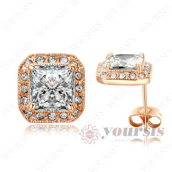 Yoursfs Trendy Brilliant Earrings 18 K Rose Gold Plated Stunning Austria Crystal Emulational Diamond Stud Vogue Earring For Women Wedding