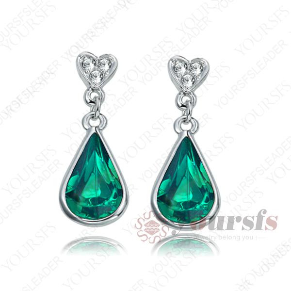 Yoursfs High Quility Trendy Eardrop Water Droplets Shape Use Austria Green Crystal 18 K White Gold Plated Stud Earings for Women Jewelry