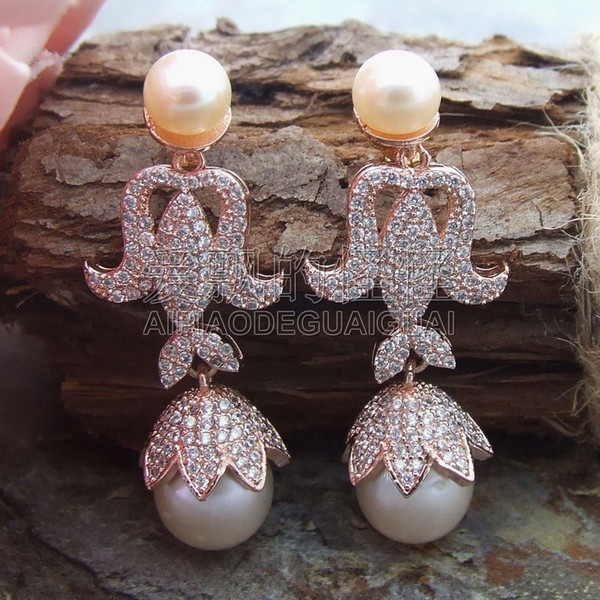 E061512 1.5'' Natural Pink Pearl Earrings