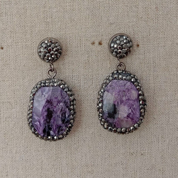 E051620 Natural Purple Charoite Earrings