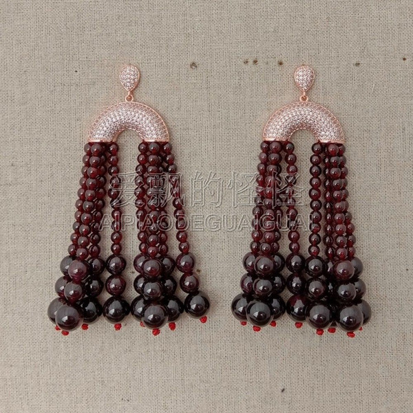 E051617 Round Garnet CZ Golden Plated Earrings