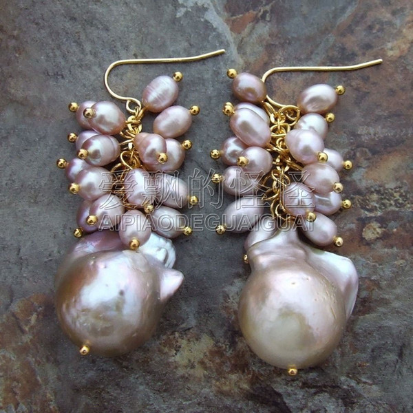 E102614 Purple Keshi Pearl Rice Pearl Earrings