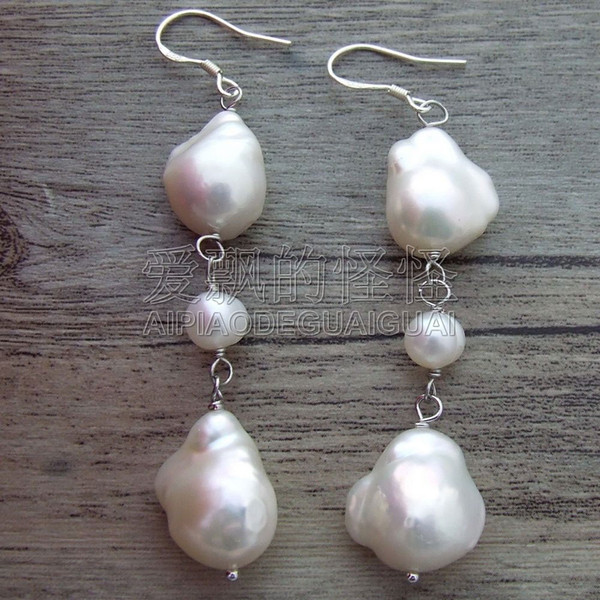 E102313 White Keshi Pearl 925 Silver Hook Earrings