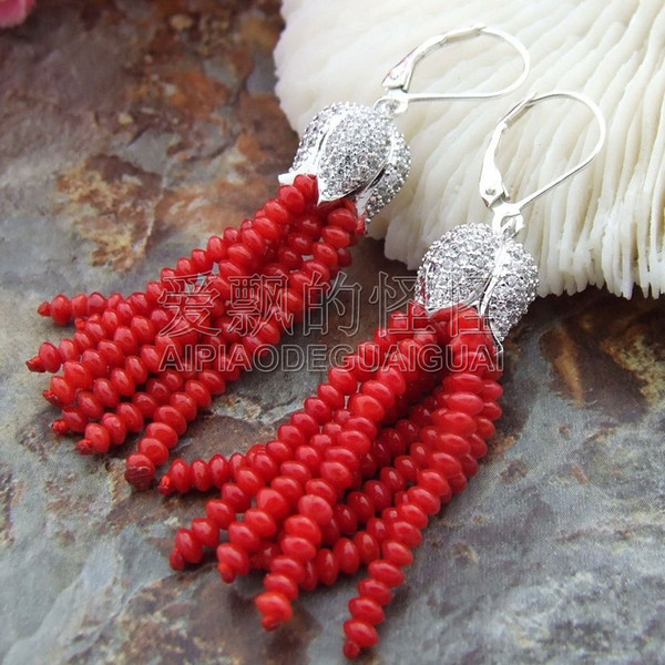 E101914 Red Coral Silver lever back Earrings