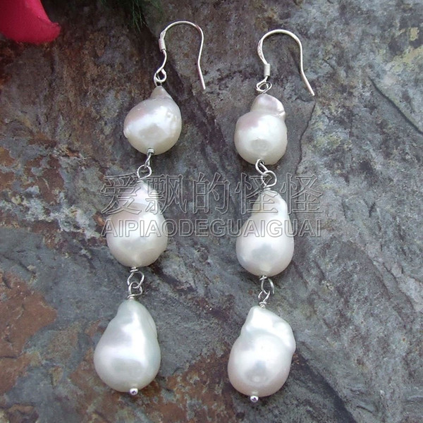 E102815 White Keshi Pearl 925 Silver Hook Earrings