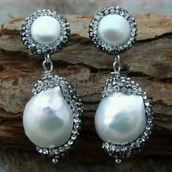 E011714 15x21MM Keshi Pearl Earrings 925 Silver Stud