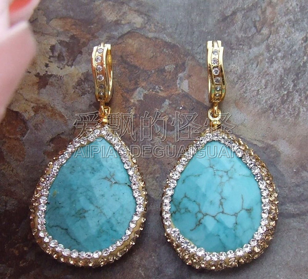 E032113 2.8'' Blue Stone Earrings