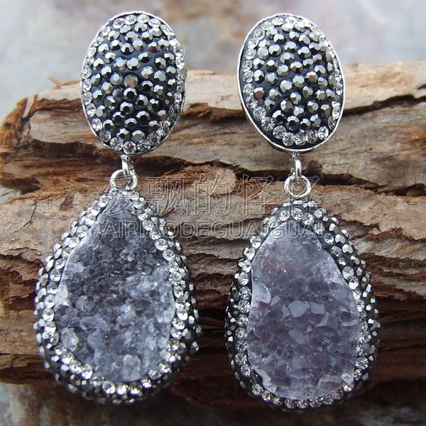 E011212 Natural Purple Stone Druzy Earrings