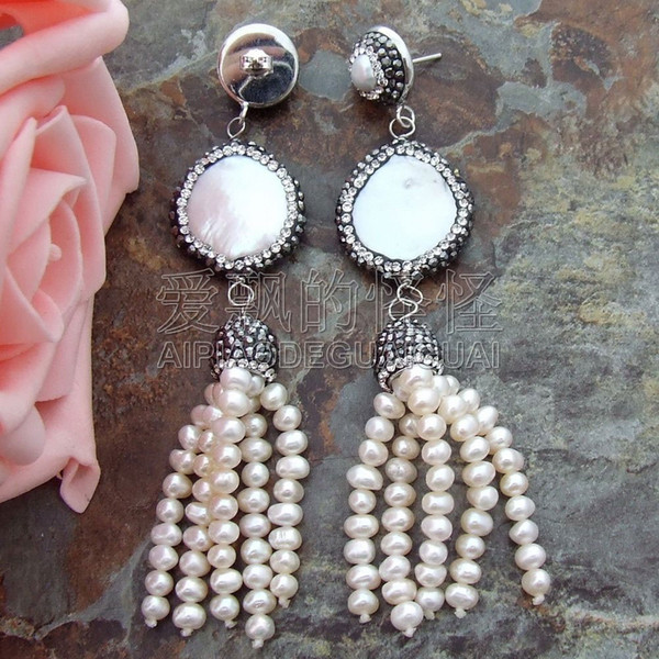 E090514 Beautiful 22MM White Coin Pearl Earrings