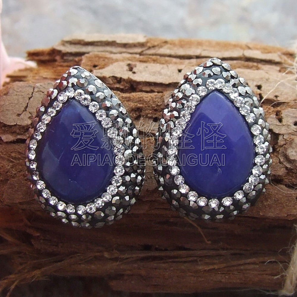 E111314 19x25MM Faceted Teardrop Blue Stone Earrings