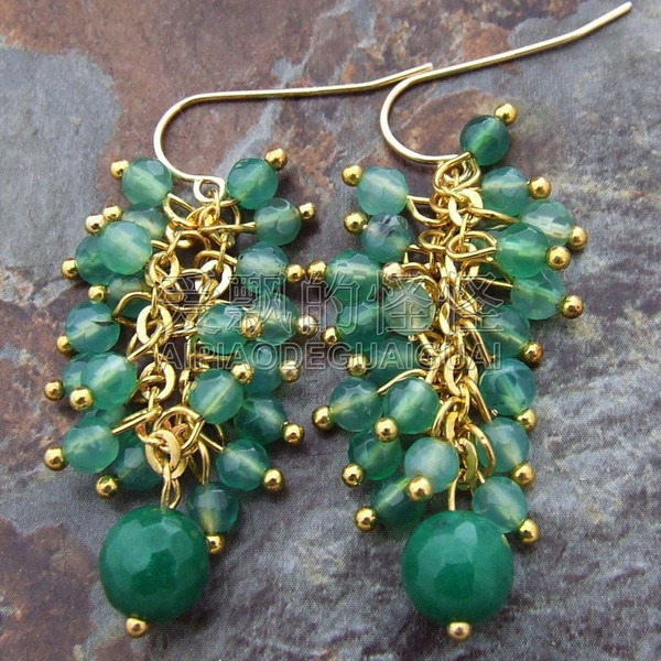 E122915 Faceted Round Green Hook Earrings