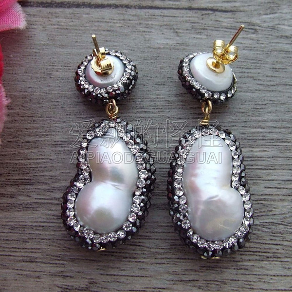 E100714 White Twins Pearl Trimmed With Marcasite Earrings