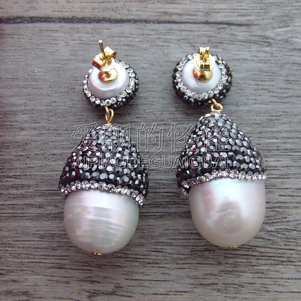 E101213 White Keshi Pearl Trimmed With Marcasite Earrings