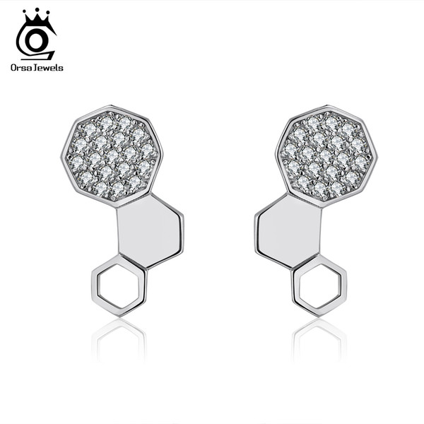 ORSA Original jewels Real 925 Sterling Silver stud Earrings For Women Fashion Earring Unique Design Comb Ladies Fashion Jewelry Gift SE92