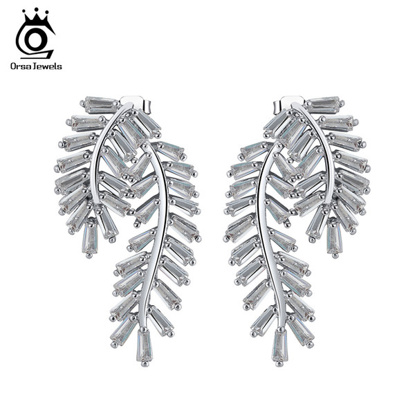 Hot ORSA JEWELS Women Earrings Leaf Shape Unique Colorful Stud Earring Trendy Female Beautiful 2 Style Female Brithday Party Jewelry OE178