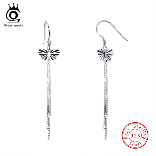 ORSA JEWELS 100% Real Sterling Silver Women Earrings Butterfly With Long Tassels Bohemia Style Female Party Jewelry SE66