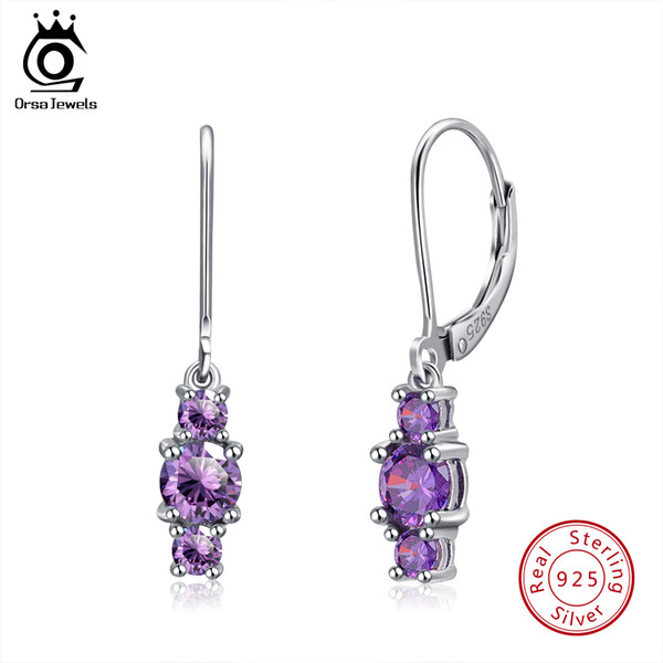 ORSA JEWELS Real 925 Sterling Silver Drop Earrings For Women Four Colors Available AAA Cubic Zircon Fashion Earring Jewelry SE70