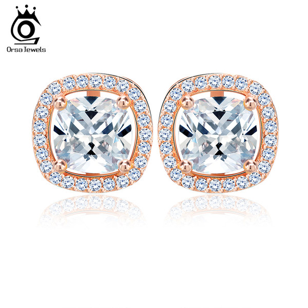 ORSA JEWELS 1ct Cushion Cut Multi Color CZ Crystal Stud Earrings for Girls Fashion Nickel Free Jewelry OEE149