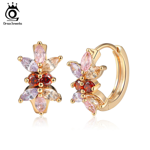 ORSA JEWELS New Colorful Flower Shape Fashion Women HOOP Earrings 2018 Trendy HOOP Earrings of Women Unique Flower Trendy Jewelry OME54