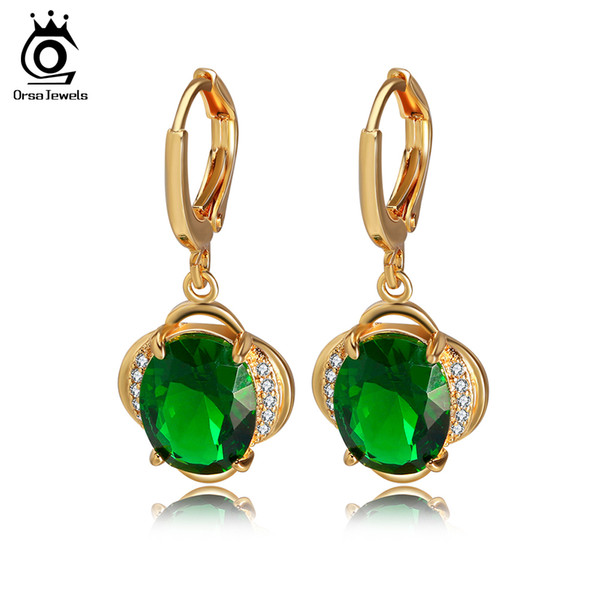 ORSA Classic Round Zircon Drop Earrings For Women Gift Green Stone Earring Fashion Jewelry Accessories New Arrival OME39