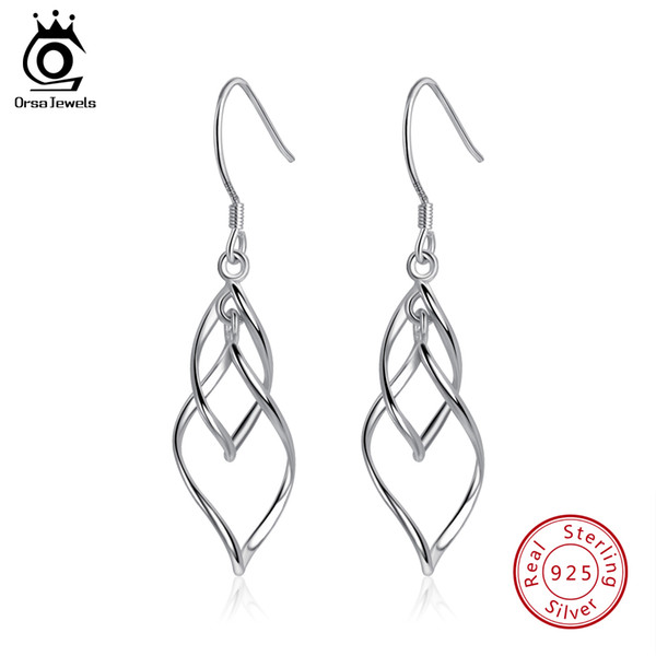 ORSA JEWELS Authentic Sterling Silver 925 Drop Earrings For Women Unique Design Perfect Polished Earring Trendy Jewelry SE73