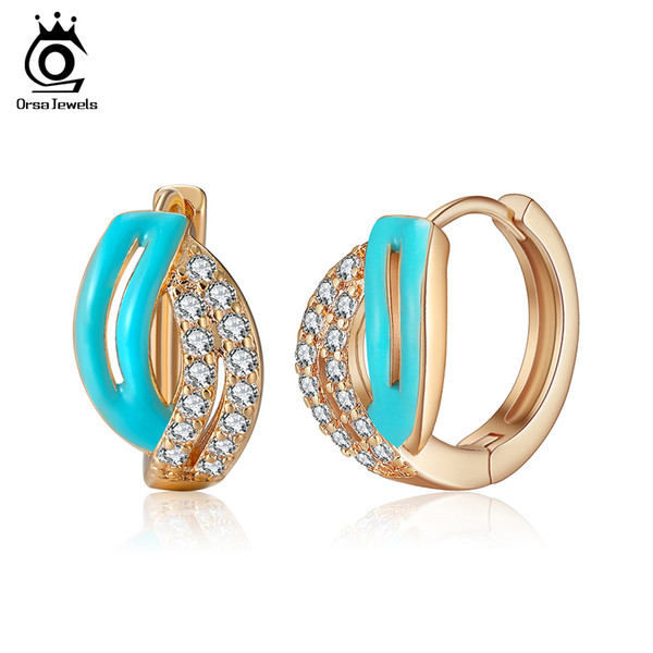 ORSA JEWELS Luxury Female Hoop Earrings AAA Cubic Zircon Gold-color Unique Enamel Earring Elegant Jewelry For Women Gift OME66