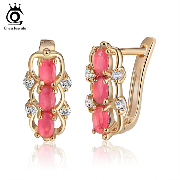 ORSA JEWELS Fashion Women Unique Red Stone Beautiful HOOP Earrings 2018 Trendy Female HOOP Earrings of Women Fashion Jewelry OME51