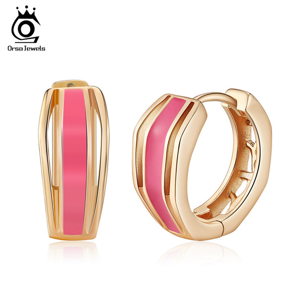 ORSA JEWELS Women Elegant Hoop Earrings Red&Pink&Black Enamel Hollow Design Perfect Polished Gold-color Earring Jewelry OME58