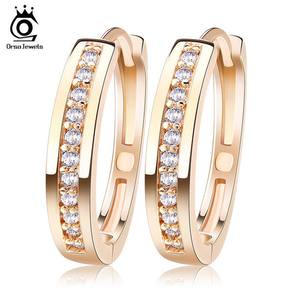 ORSA JEWELS New Trendy Champagne Gold-Color&Silver Color Cubic Zirconia Simple Item Female Earrings Hoop Jewelry for Women OME34