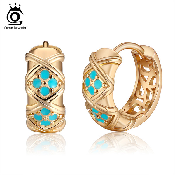 ORSA JEWELS Trendy Gold-color Hoop Earrings For Female Hollow Unique Round Shape Party Elegant Ladies Earrings Fashion Jewelry OME65