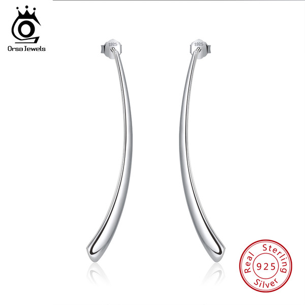 ORSA JEWELS Genuine 925 Sterling Silver Women Stud Earrings Unique Simple Design Perfect Polished Fashion Earring Jewelry SE75