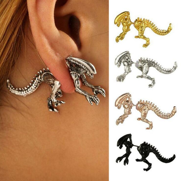 5 Colors Alien Earrings Stud Antique Dragon Alien Piercing Earrings Ear Cuffs Women Men Dinosaur Earrings Fashion Jewelry gift