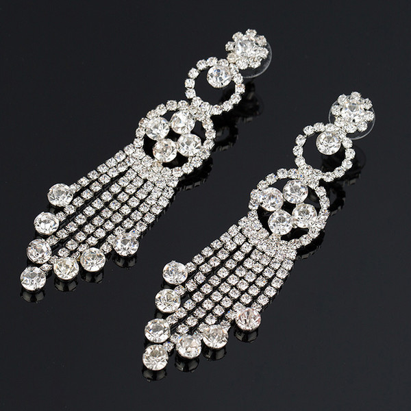 luxurious rhinestone Crystal Bridal Long Earrings Pendant Drop Earrings Top Quality Tassel Earrings for Women #E174