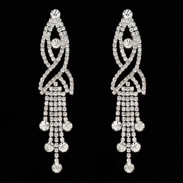 New Fashion Austrian Crystal sliver Plated long Tassels Drop Earrings best sell for Women Wedding Jewelry #E240