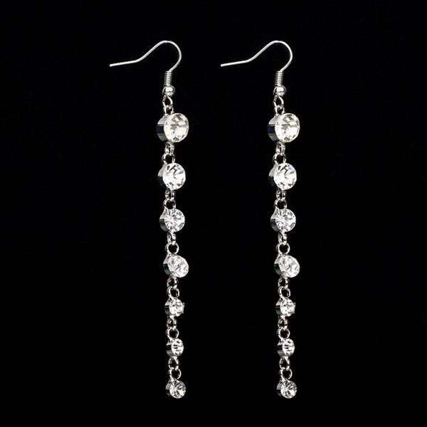 Star style rhinestone tassel long drop earrings clip-on no pierced women gift earrings free shipping #E086