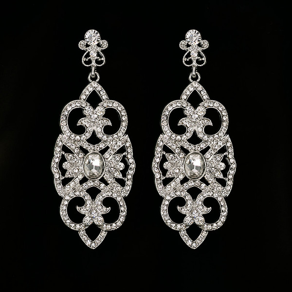 Big long Blue crystal drop earrings for women vintage flower silver plated bride Earrings wedding Jewelry accessories#E265