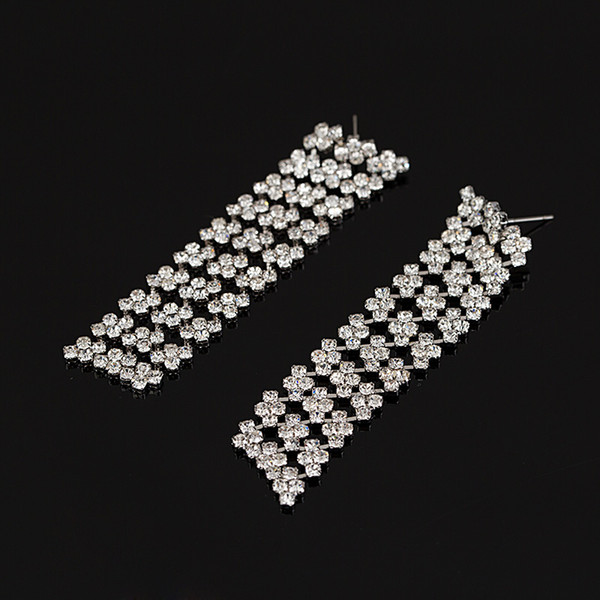 New fashion Accessories Drop Earrings Luxury Crystal Jewelry Wedding Silver Long Earrings For Women girl party #E309