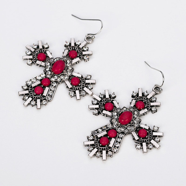 wholesale vintage design cross crystal earrings fashion women's statement dangle Earring jewelry for women pendientes #E122