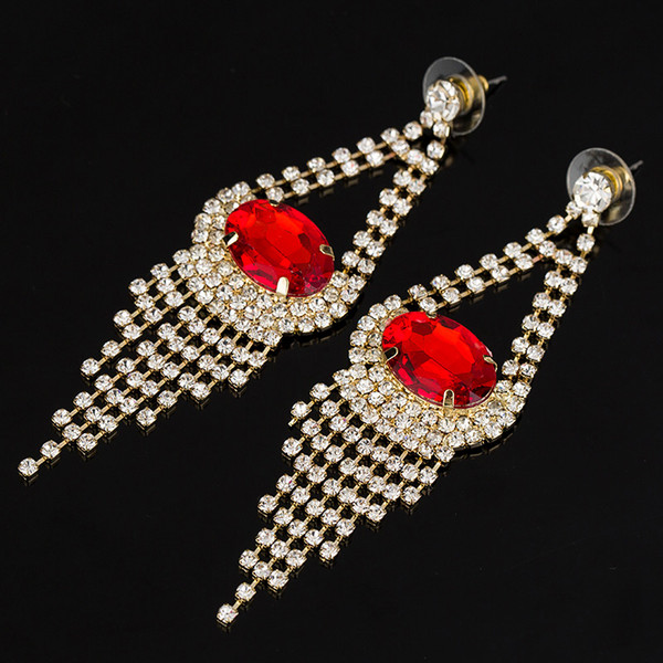 Big Crystal Red Earrings Long women pendant earrings long hanging earrings with stones jewelry gifts pendientes mujer E140