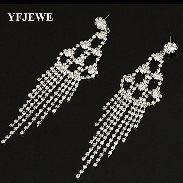 New Fashion Full Rhinestone Crystal Long Tassel Dangle Drop Earrings Silver plated For Women Wedding Jewelry #E281