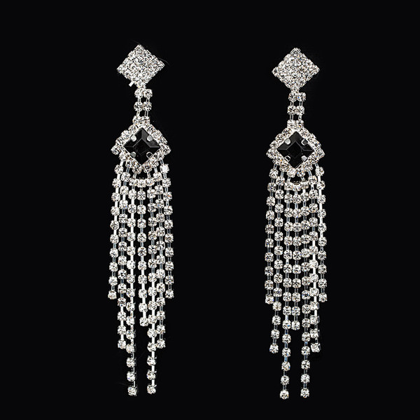 2017 New Luxurious Crystal long tassel Earrings for Women Large Dangle Bridal rhinestone Earrings Wedding #E343