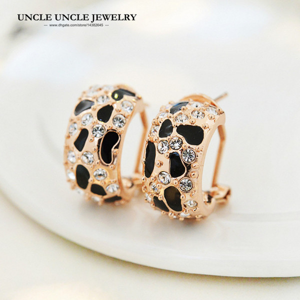 Rose Gold Color Brand Design Austrian Rhinestone Modern Leopard Grain Style Woman Earring Wholesale